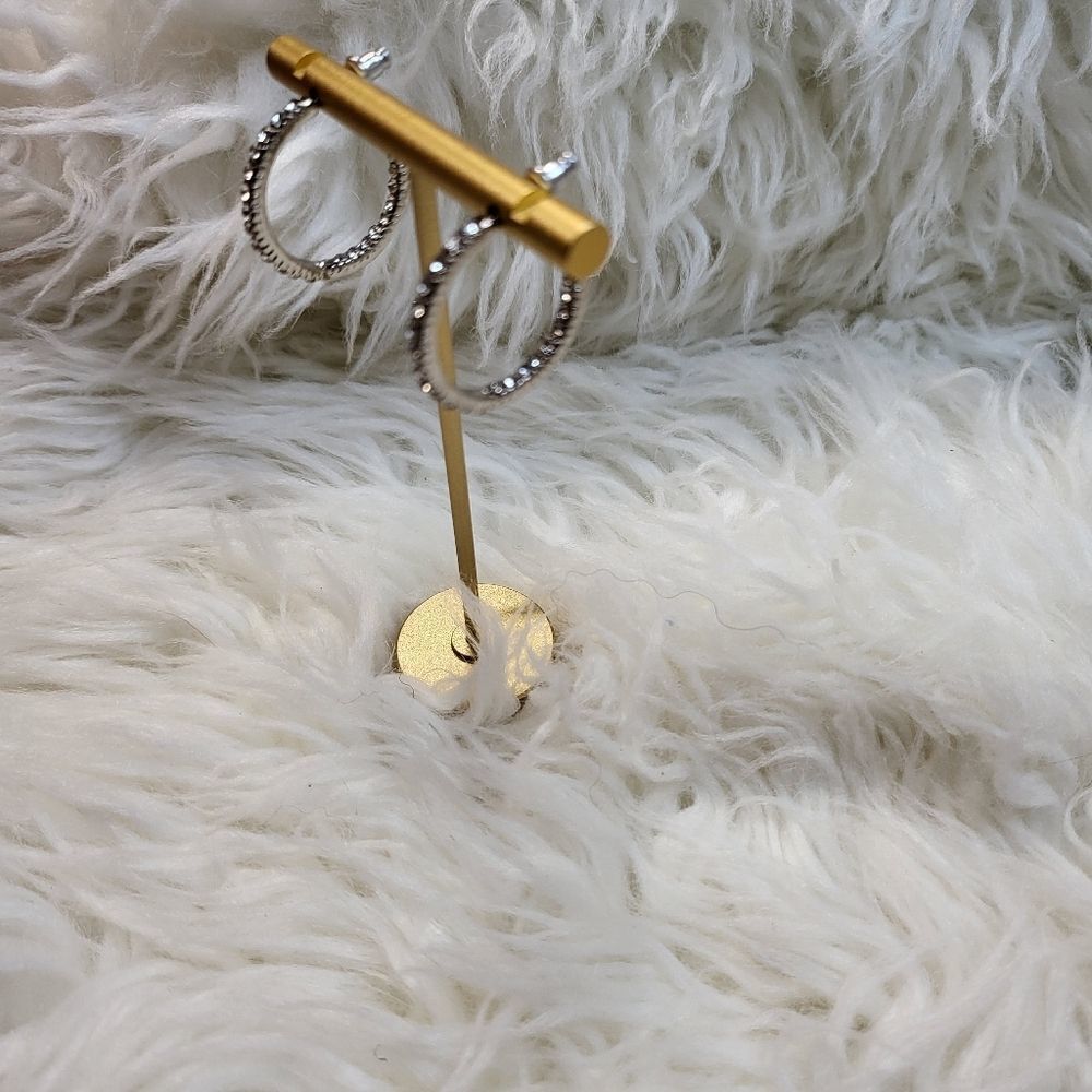 ALDO Silver Hoop Earrings Small Rhinestone - Picture 2 of 2